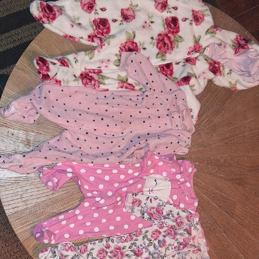 Laura Ashley Pink and White Floral and Polka Dot Footies